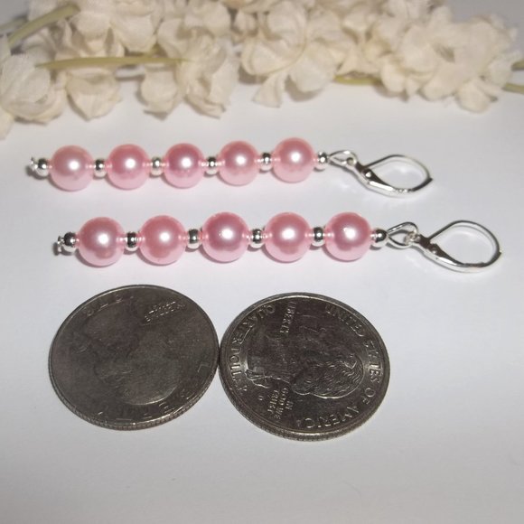 Earrings, Long Pink Earring, Pink Pearl Earrings, Pink Earrings, Earring C011 - Picture 5 of 8